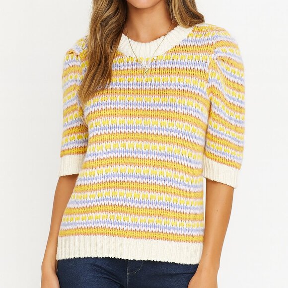 English factory womens multicolor short sleeve pullover sweater size Medium - Picture 1 of 5